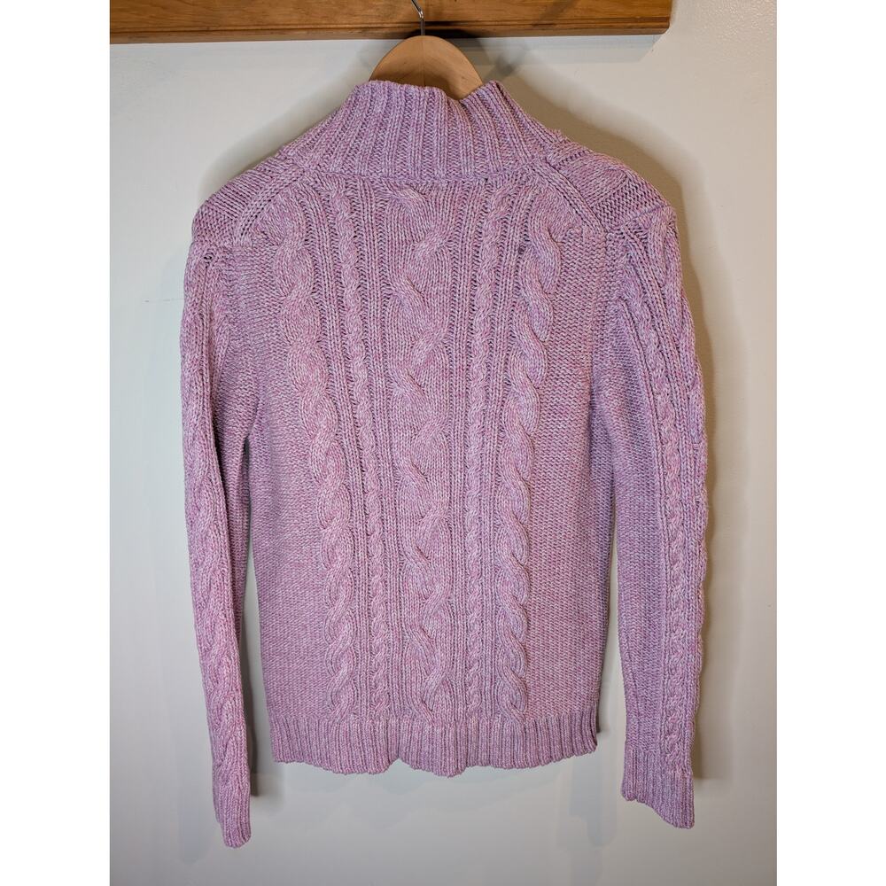 L.L.Bean Lavender Purple Cable Knit Full Zip Sweater Cotton Mock Neck Large - Picture 3 of 9